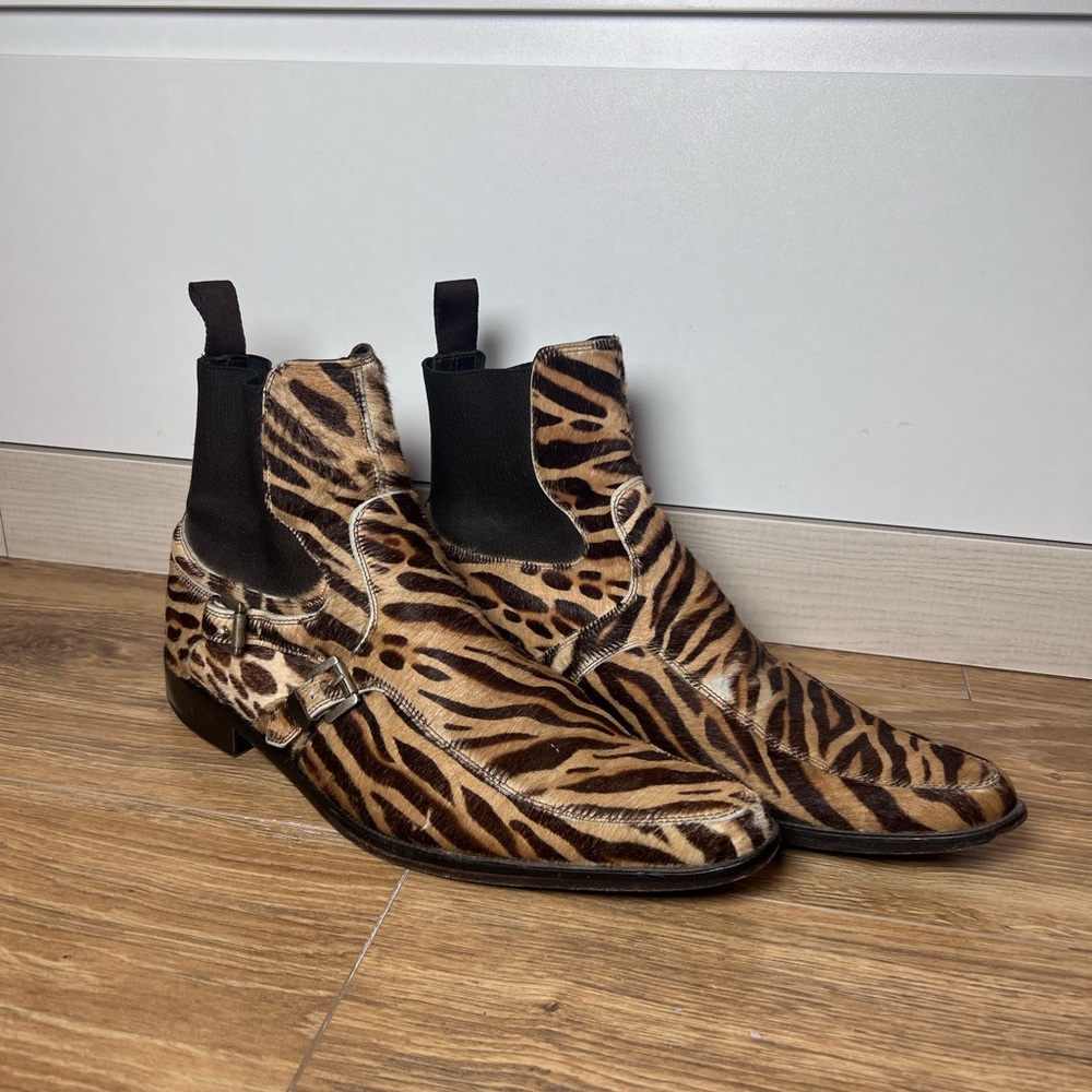 Men's Made in Italy Zebra Animal Print Ankle Boots